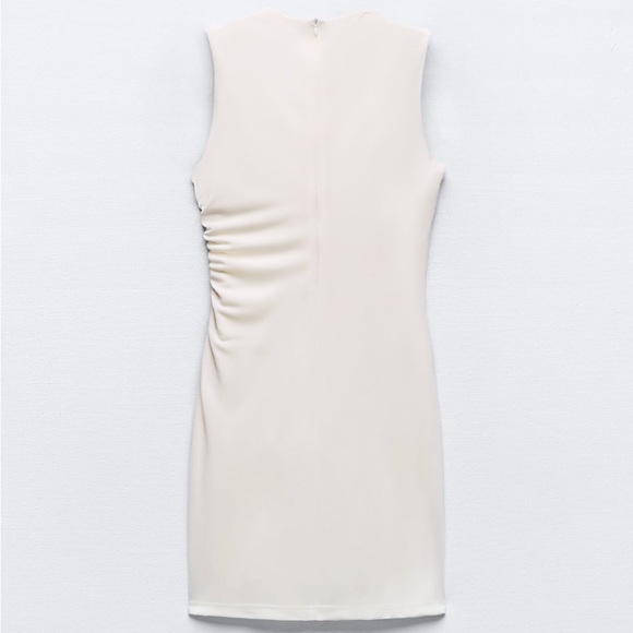 Zara NWT gathered ruched stretchy mini dress - off white ivory color - Picture 4 of 15